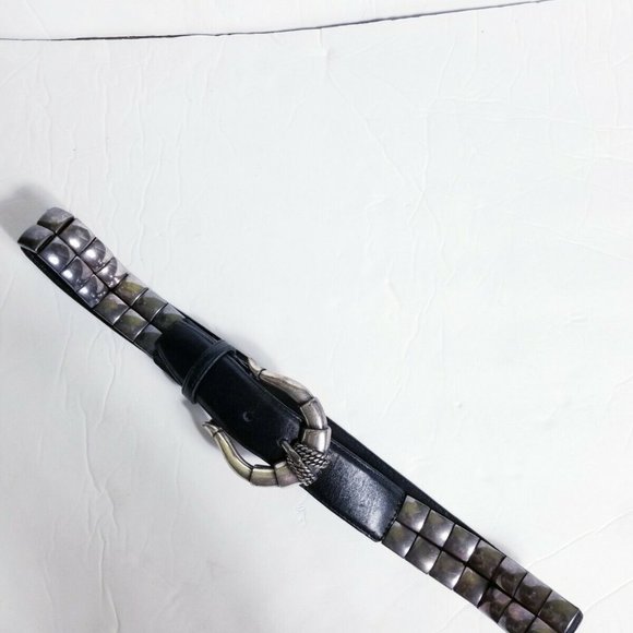 SANDY DUFTLER DESIGNS Medallion Buckle Ladies Black Leather Silver Stretch Belt main image 10